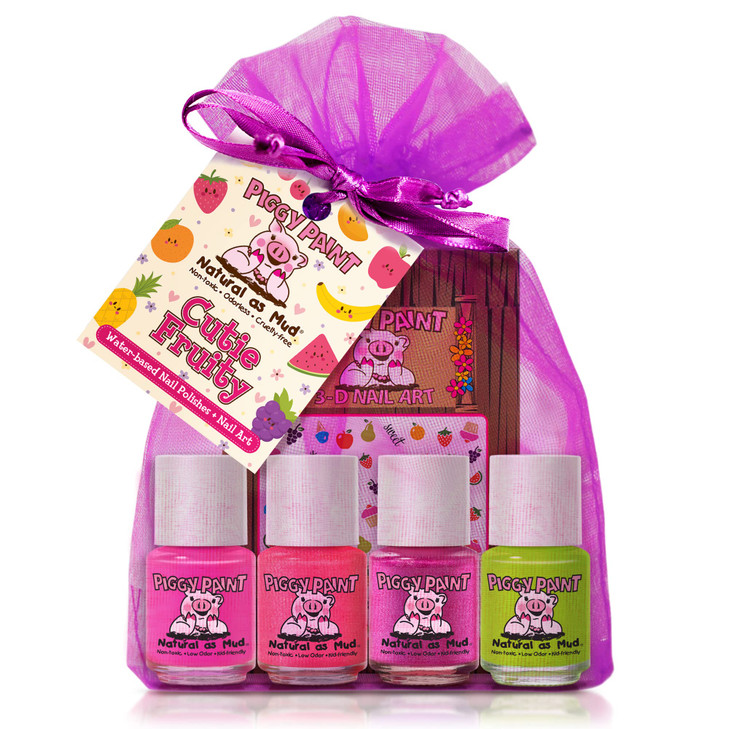 Piggy Paint 100 NonToxic Girls Nail Polish Safe Crueltyfree Vegan Low Odor for Kids Cutie Fruity 4 Polish Nail Art Gift