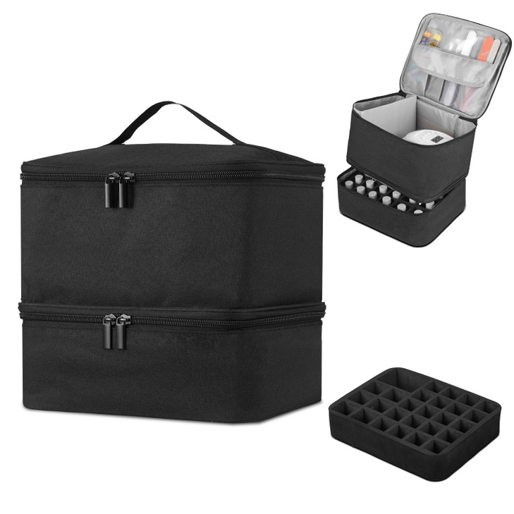 Buruis DoubleLayer Nail Polish Organizer Bag Holds 27 Bottles 15ML05 FLOZ or Larger Nail Tools Dryer Storage Case with A