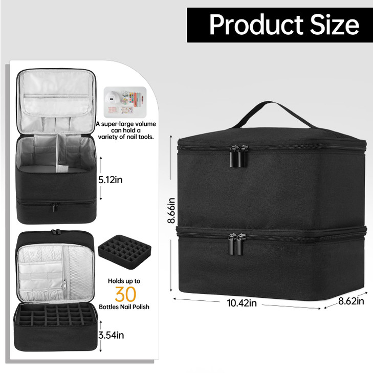 Buruis DoubleLayer Nail Polish Organizer Bag Holds 27 Bottles 15ML05 FLOZ or Larger Nail Tools Dryer Storage Case with A