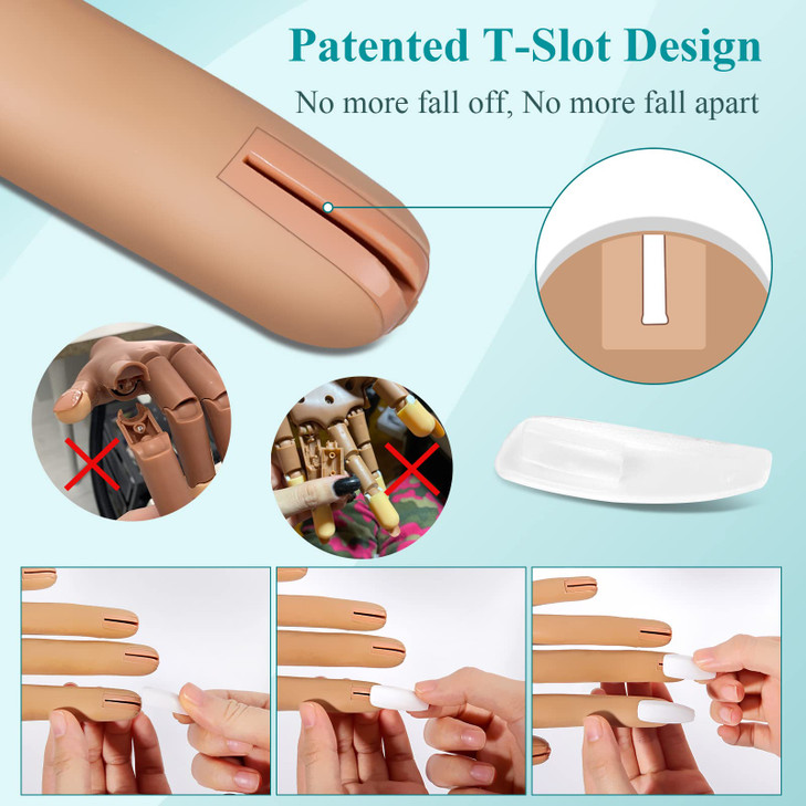 Silicone Practice Hand for Acrylic Nails Realistic Flexible Fake Nail Hand Practice with Bracket Soft Bendable Mannequin