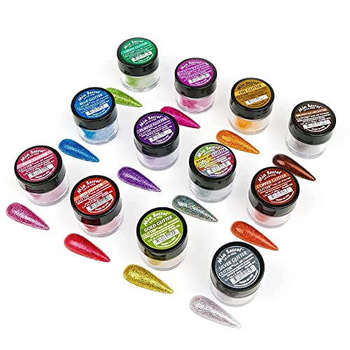 Mia Secret GLITTER Acrylic Powder Collection 12 pc Nail Art Powder Collection with 12 unique colors MADE IN USA