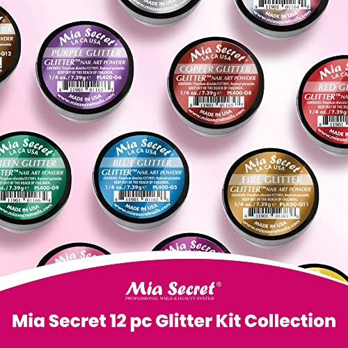 Mia Secret GLITTER Acrylic Powder Collection 12 pc Nail Art Powder Collection with 12 unique colors MADE IN USA
