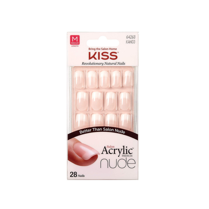 Kiss Salon Acrylic Nude French 28 Count Medium Length Flat Pack of 6