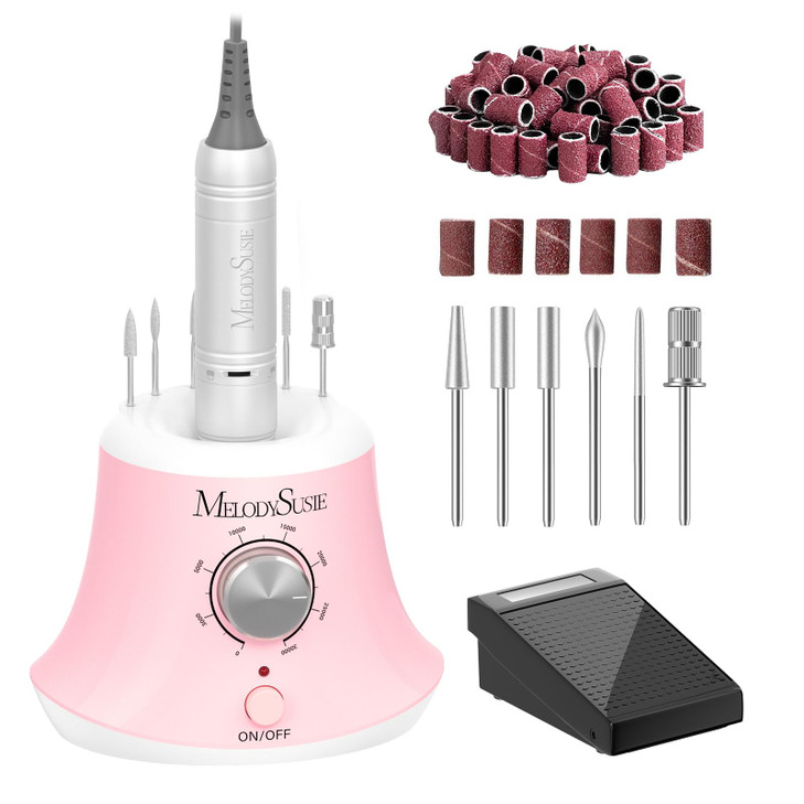 MelodySusie Multifunctional Desktop Nail Drill with Foot Pedal SC320I 30000RPM EFile with Bit Holders Elegant Design for