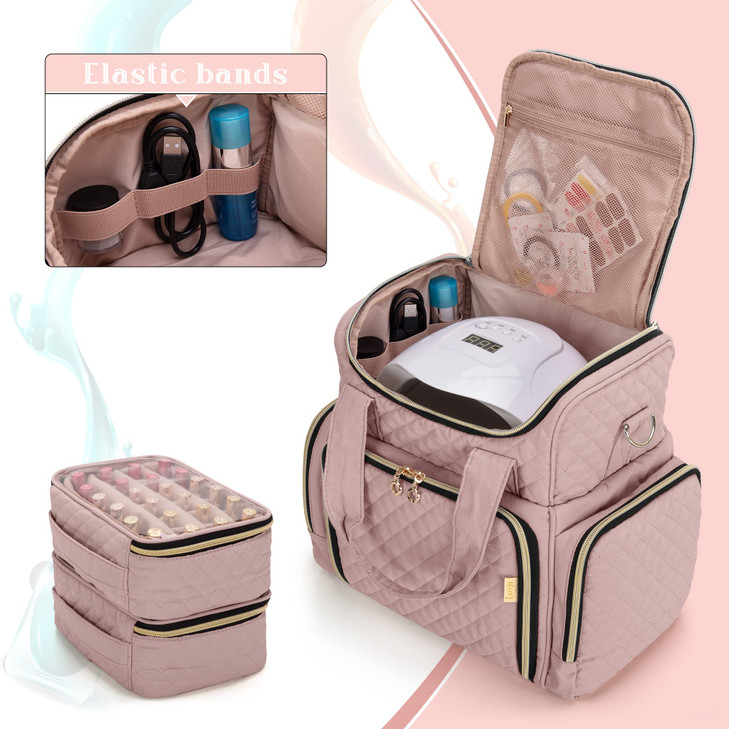 LUXJA Nail Polish Organizer Holds 48 Bottles and a Nail Lamp Nail Polish Case with 2 Removable Bags and Tools Storage Po