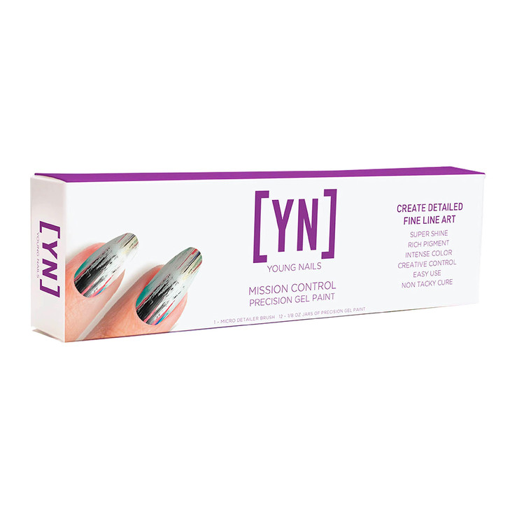 Young Nails Mission Control Precision Gel Kit Gel Paint for Nail Art Cure with LED Light Brush 12 Assorted Colors for Na