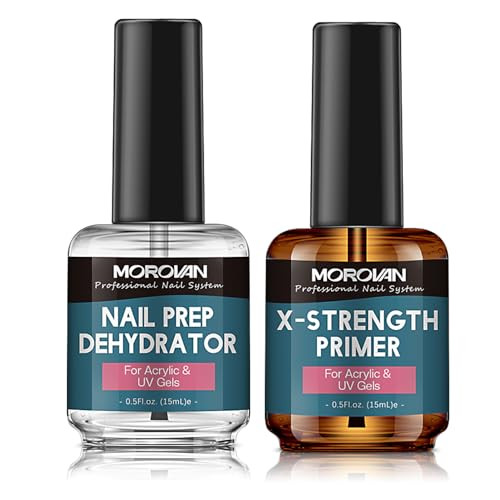 Morovan Nail Prep Dehydrate and Primer Xstrength No Burn Non Acid Nail Primer and Dehydrator for Acrylic Powder Fast Dry