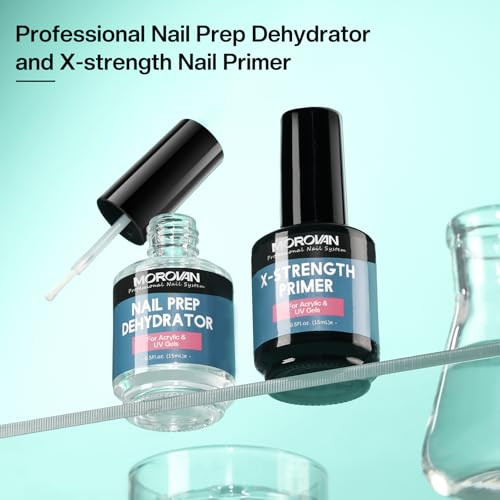 Morovan Nail Prep Dehydrate and Primer Xstrength No Burn Non Acid Nail Primer and Dehydrator for Acrylic Powder Fast Dry