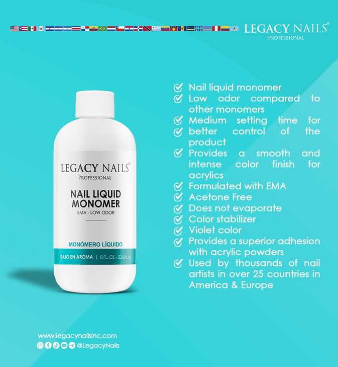 LEGACY NAILS Professional NAIL LIQUID MONOMER MMAFree AcetoneFree Low Odor Formula Compatible with All Acrylic Perfect f