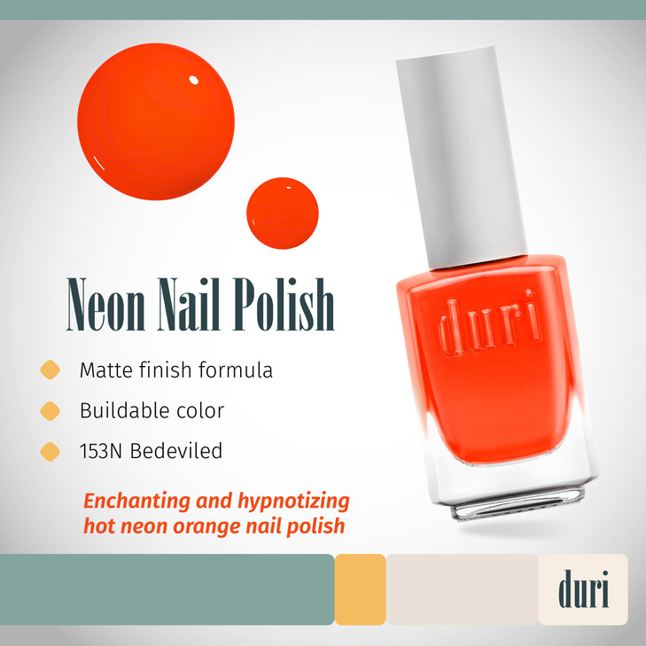 duri 153N Bedeviled Nail Polish Neon Orange Matte Finish Fast Drying Lasting 045 Fl Oz