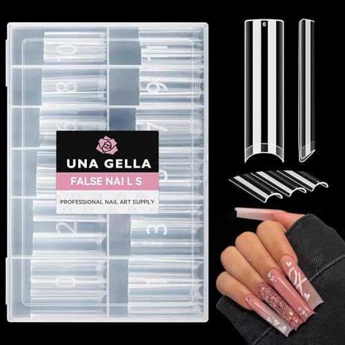 UNA GELLA Nail Tips Square XXL Tips 120 PCS No C Curve Gel Tips Extra Long Square Straight Nails Half Fake Nail Tips No