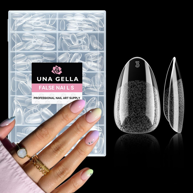 UNA GELLA Short Almond Round Fake Nails 216pcs Almond Press on Nails Preshape Oval Gel Nail Tips for Full Cover Acrylic