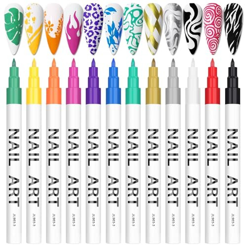 Kalolary 3D Nail Art Pens Set 12 Color Pens DIY Nail Art Beauty Adorn Manicure Tools