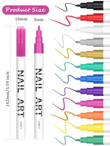 Kalolary 3D Nail Art Pens Set 12 Color Pens DIY Nail Art Beauty Adorn Manicure Tools