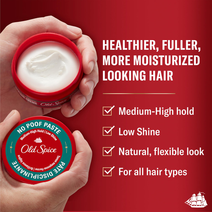 Old Spice Hair No-Poof Paste for Men, Medium-High Hold, Low Shine, 2.22 Oz