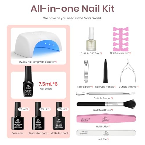 Beetles Gel Nail Polish Kit with Uv Light Base Gel Top Coat 6 Colors Nude Neutral Nail Polish Starter Kit Soak off Led S