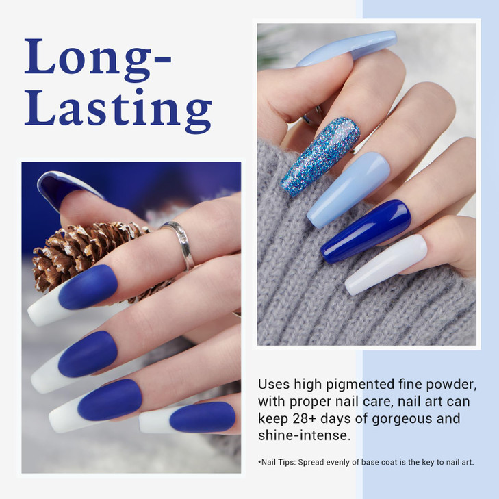 AZUREBEAUTY Dip Powder Nail Kit Winter White Navy Blue Glitter 4 Colors Acrylic Dipping Powder Liquid Set with BaseTop C