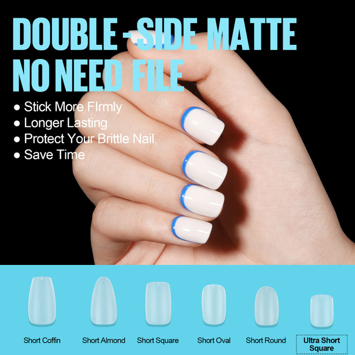 TOMICCA Extra Short Square Nail Tips 15 Sizes Soft Doublesided Matte Fake Nails for Extensions 450Pcs Acrylic Pre Shaped