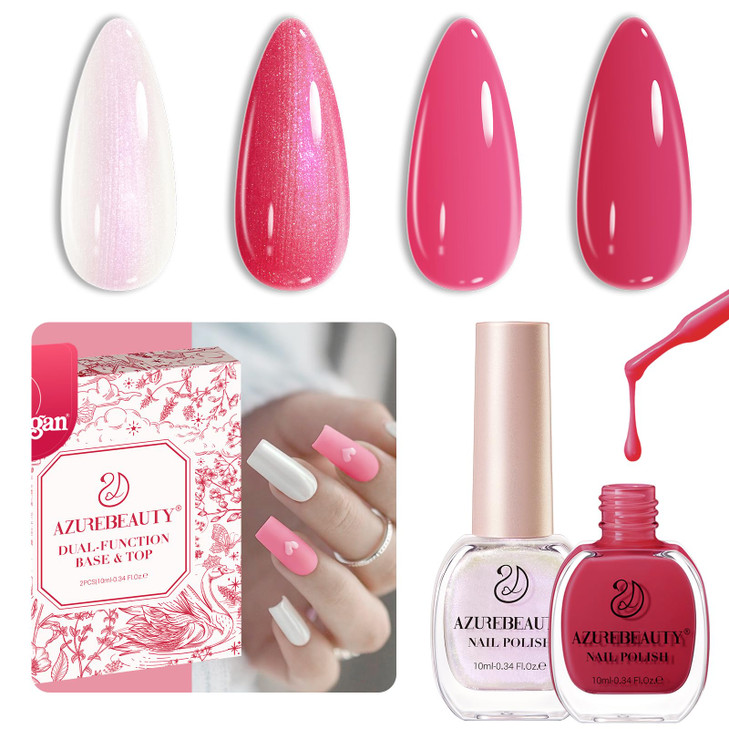 AZUREBEAUTY Pearl White Nail Polish Quick Dry Pearl white Hot Pink 2 Colors Nail Lacquer Natural Infinite Shine Strength