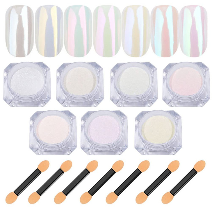 7 Colors Chrome Nail Powder Valentines Day Gifts Nail Chrome BulkWhite Pearl Iridescent Aurora Metallic Mirror Effect Di