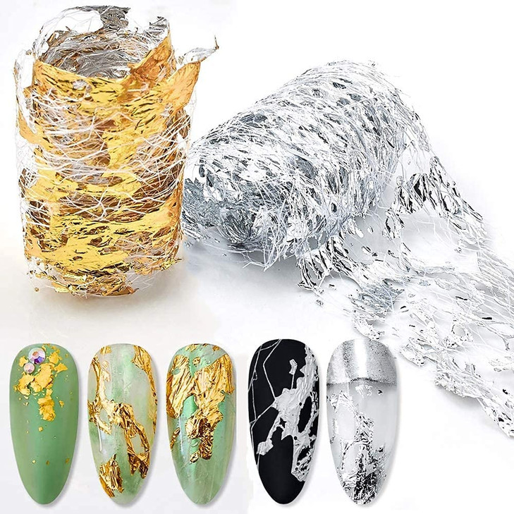 Gold Silver Foil Nail Art Holographic Aluminum Nail Foil Flakes Stickers Nail Sequins 3D Glitter Line Decoration DIY Des