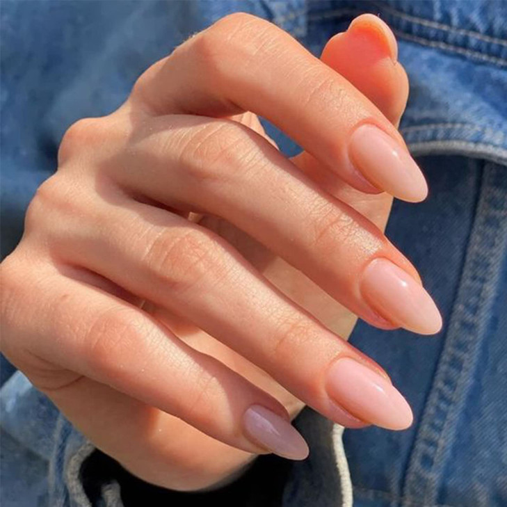 YOSOMK Nude Press on Nails Almond Shaped Fake Nails Medium Glossy Stick on Nail Natural Full Cover False Nail Acrylic Gl