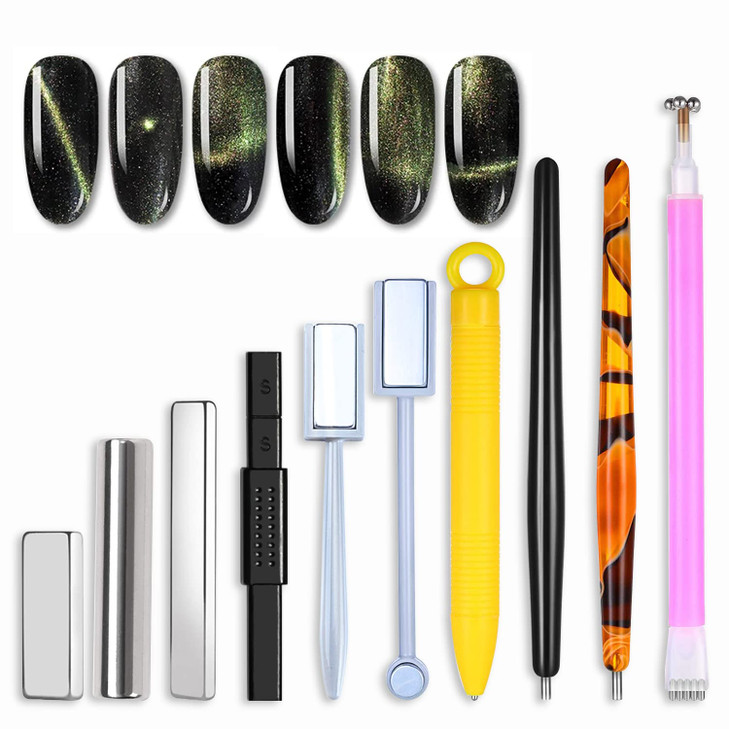 Danneasy 10pcs Cat Eye Nail Magnet Set Magnetic Gel Polish Pens Nail Design Tools Stand Art Kit