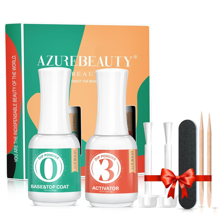 AZUREBEAUTY 2 Combined into1 Dip Powder Base Top Coat with Activator 05ozBottle Fast Drying No Lamp Needed for Nail Kit