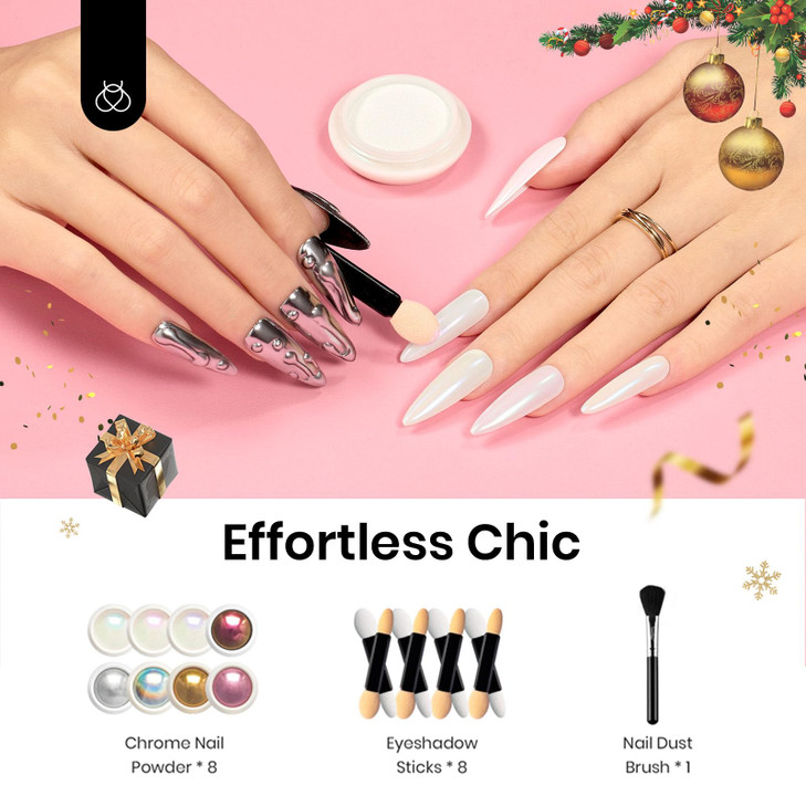 Beetles Chrome Nail Powder Gold Silver Mirror Effect 8 Colors Holographic Aurora Iridescent Pearlescent Manicure Nail Ar