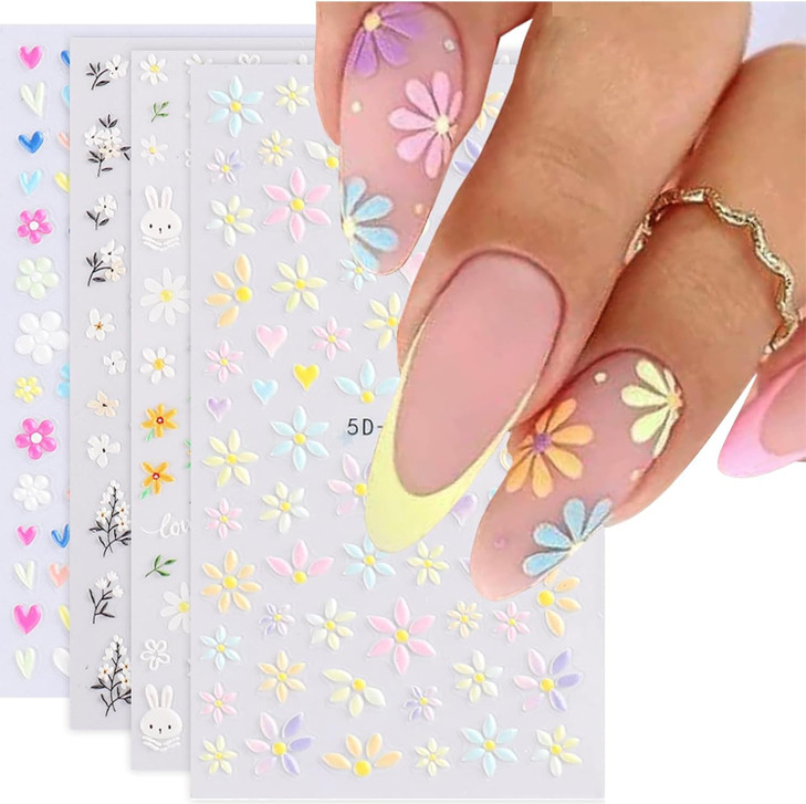 YOSOMMK Flower Nail Art Stickers 5D Embossed Nail Decals Spring Summer SelfAdhesive Nails Supplies Accessories 3D Flower