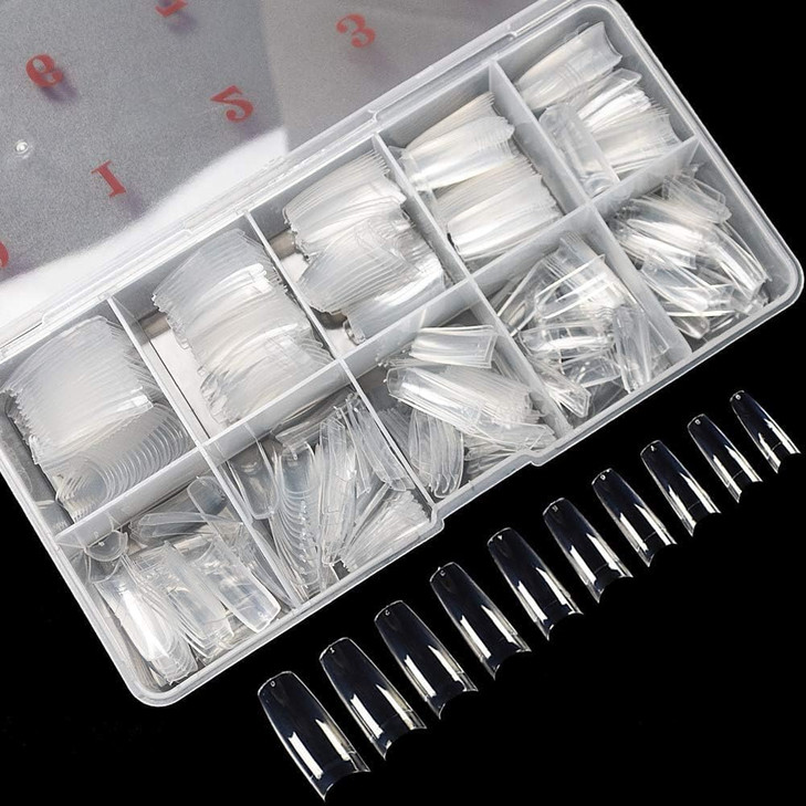 krofaue 500PCS Clear False Nails Tips Half Cover Lady French Style Acrylic Artificial Tip Manicure with Box of 10 Sizes