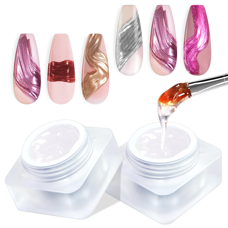 UShinein 3D Painting Gel 2in1 Clear Gel for Chrome Effect Metallic 3D Nail Art 2PCS Professional Chrome Mirror Effect 10