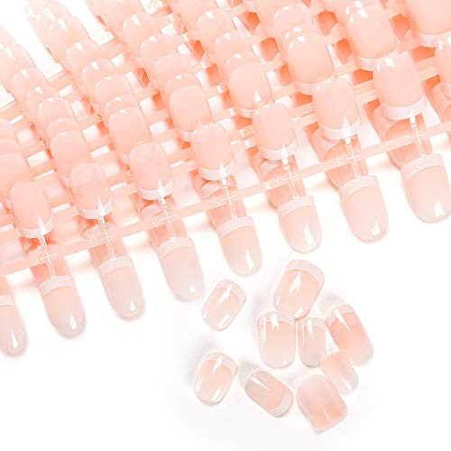 LIARTY 240 Pcs Natural French Short False Nails 12 Size Acrylic Full Cover Nails with Simple Case Press on240Pcs