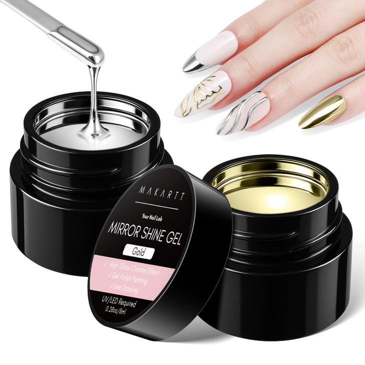 Makartt Chrome Gel Nail Polish Set Metallic Gel Nail Polish Silver and Gold 3D Metal Painting Gel for Nail Art Soak off