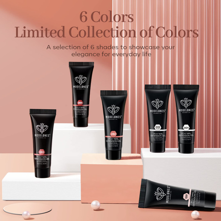 modelones Poly Nail Gel Set 6 Colors Nude Pink Brown Daily Collection Poly Extension Gel Set Builder Manicure DIY Design