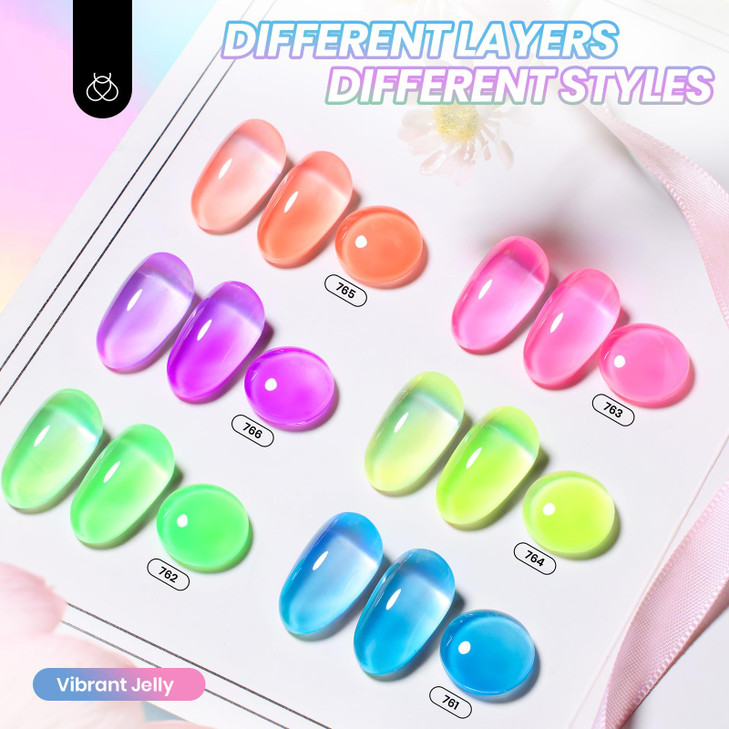 Beetles Neon Gel Nail Polish Set 6 Colors Summer Jelly Gel Polish Kit Sheer Hot Pink Green Orange Purple Blue Yellow Tra