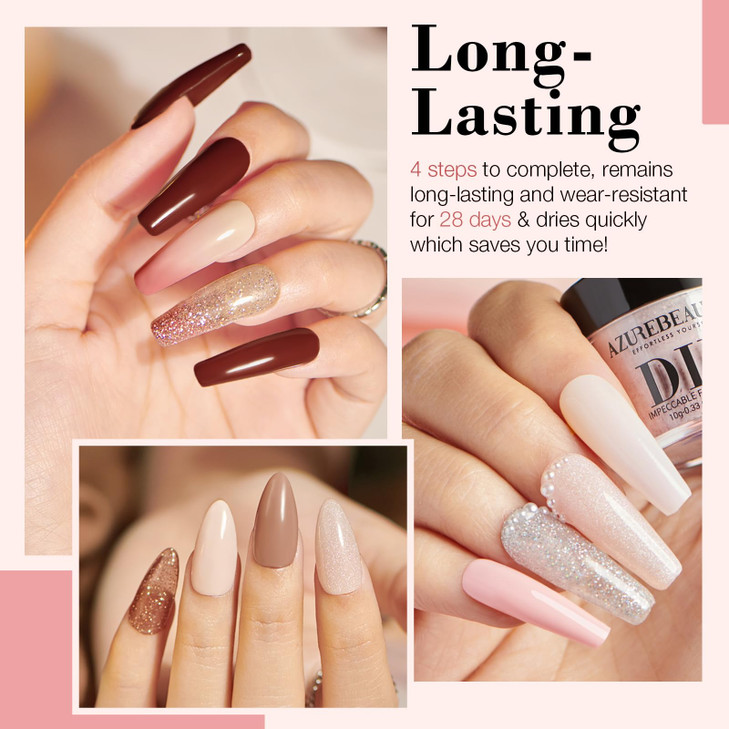 AZUREBEAUTY 31 Pcs Dip Powder Nail Kit 20 Colors Glitter Nude Brown Pink White Gray Dip Powder Liquid Set with TopBase C