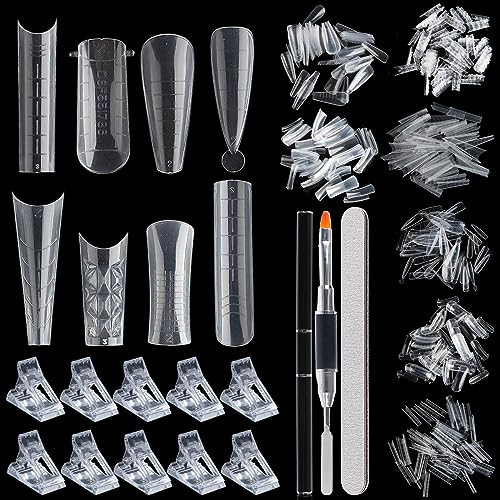 Dual Nail Form Kit 480pcs Dual Forms for Polygel Stiletto Coffin Ballerina Extension Forms 10pcs Clear Clips With Gel Br