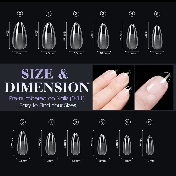 Gelike EC Extra Short Almond Gel Nail Tips Kit for Soak OffFull Cover Soft Nail TipsPrebuff PMMA ResinClear UltraThin De