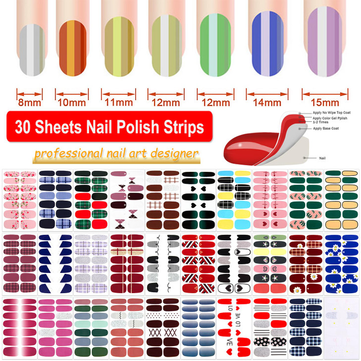 420Piece Nail Polish Strips 30 SelfAdhesive Sheets with Nail File Flower Geometry Designs for Women Girls