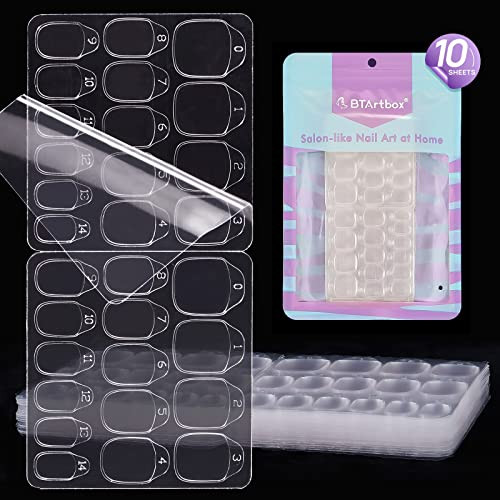 BTArtbox 10 Sheets 15 Sizes Ultra Thin Waterproof Nail Stickers for Fake Nails 300PCS Double Sided Jelly Nail Sticky Tab