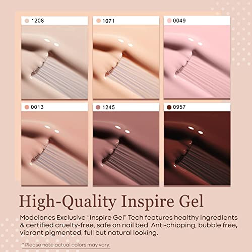 modelones Gel Nail Polish Kit 6 Colors Nude Pink Milky White Spring Gel Polish Set Skin Tones Neutral Brown Soak Off Gel