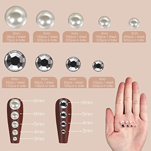 Teenitor 2662 Pcs Hair Pearls Hair Gems Face Gems Hair Pearls Stick On Face Jewels Face Hair Gems 34568mm Stick on Gems