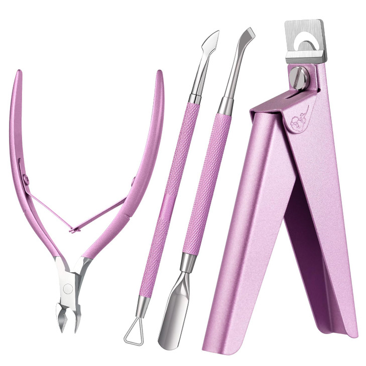 Melodysusie 4 in 1 Cuticle Trimmer Set with DualEnded Cuticle Pusher Cuticle Remover and Acrylic Nail Clipper 4PCS Stain