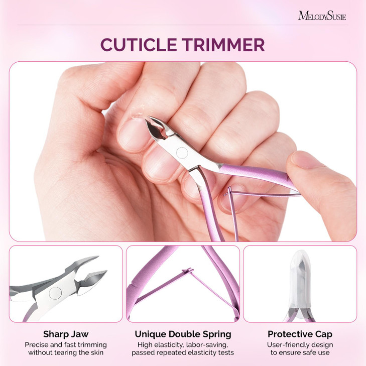 Melodysusie 4 in 1 Cuticle Trimmer Set with DualEnded Cuticle Pusher Cuticle Remover and Acrylic Nail Clipper 4PCS Stain