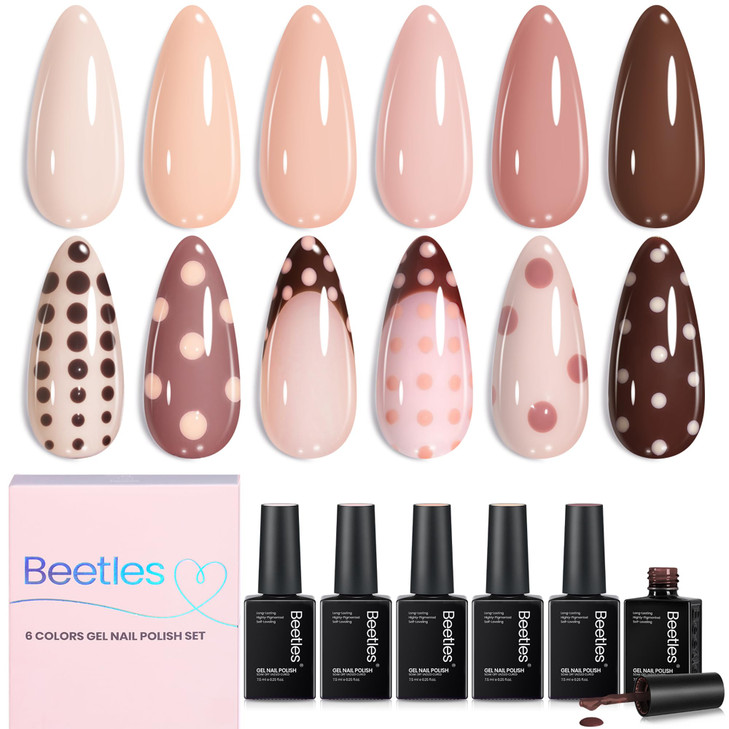 beetles Nude Gel Polish Set Skin Tones Collection Nude Brown Neutral Polish 6 Colors Gel Polka Dot Nails Design Soak off