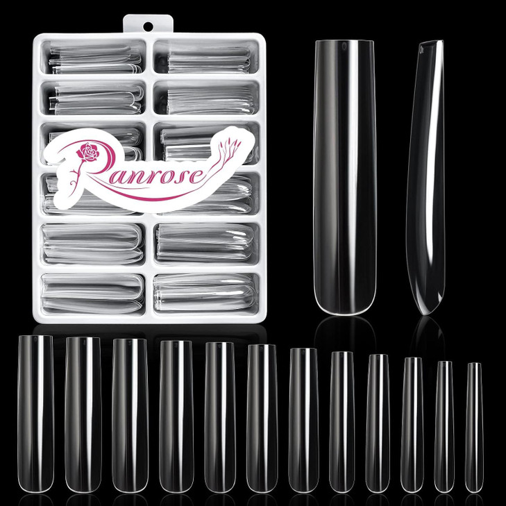 Ranrose Extra Long Nail Tips 240PCS XXXL Long Square Acrylic Nails Full Cover Clear Long Straight Tapered Square Nail Ti