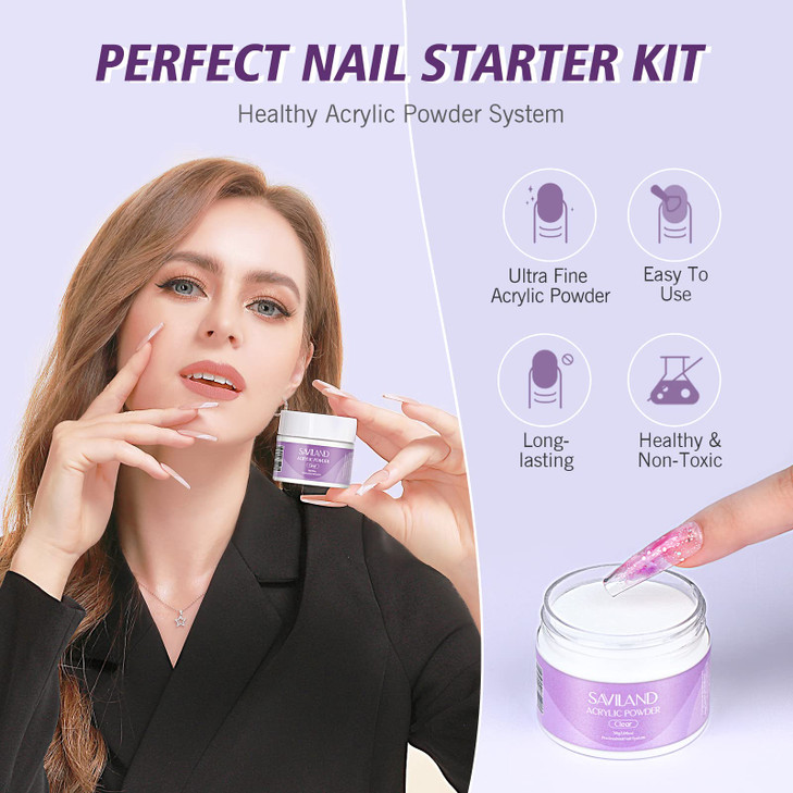 SAVILAND Acrylic Nail Kit Starter Set Clear Acrylic Powder and Liquid Set With Brush Forms Tools for Extension DIY Home