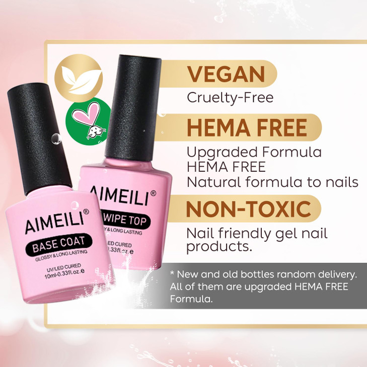 AIMEILI Gel Nail Polish No Wipe Top and Base Coat Set Shine Finish Long Lasting Soak Off Gel Nail Lacquer 2 x 10ml