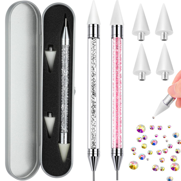 Tatuo 2 Pieces Rhinestone Picker Dotting Pen Dualended Rhinestone Gems Crystals Studs Picker Wax Pencil Pen Crystal Bead